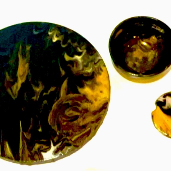 Gorgeous Handmade Gold Black and White Marble Abstract 3 Piece Home Decor Set - Picture 5 of 6